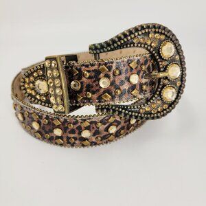 Women's Jeweled Faux Leopard Print Western, Cowboy Belt M